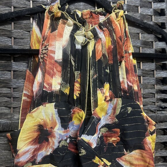 Anna Sui for Anthropologie Halter Dress Black Metallic Silk Floral Size 4 - Picture 6 of 9